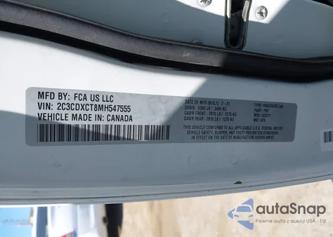 2021 Dodge Charger R/T Rwd из США, поврежденный, VIN 2C3CDXCT8MH547555